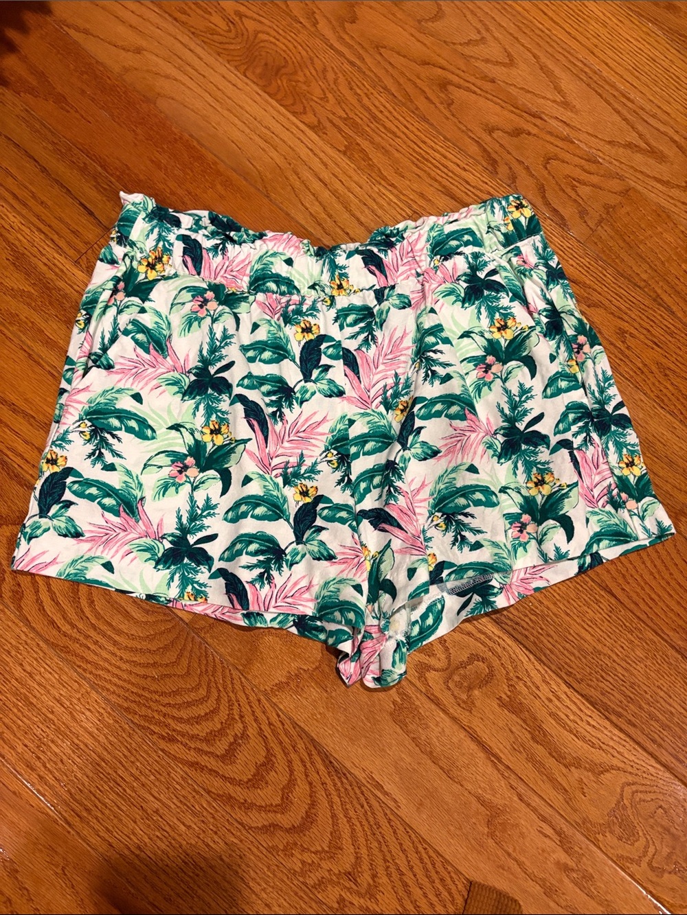 LOFT Tropical Leaf Print Shorts in Pink & Green